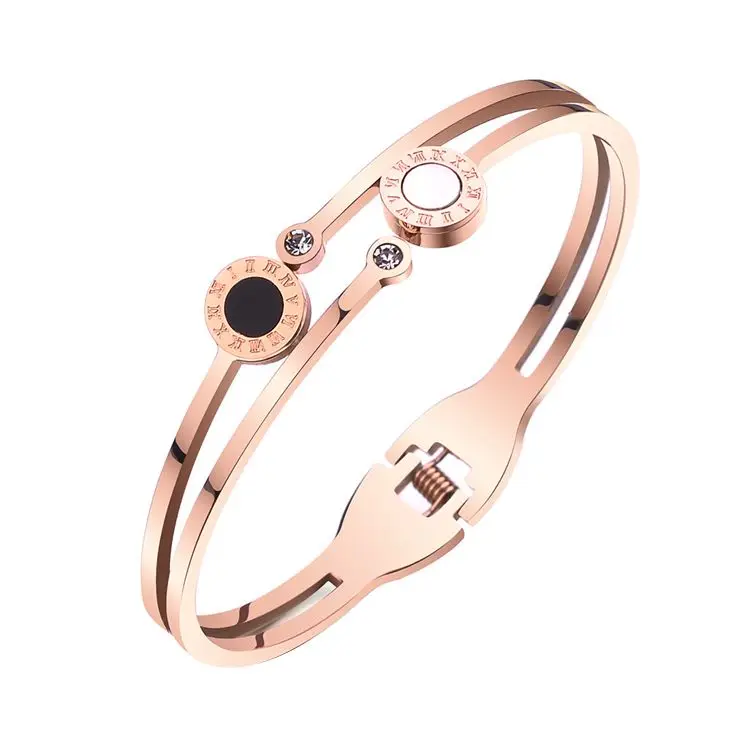 

Jewelry Wholesale Rose Gold Ladies Zircon Jewelry Stainless Steel Roman Letter Bracelet