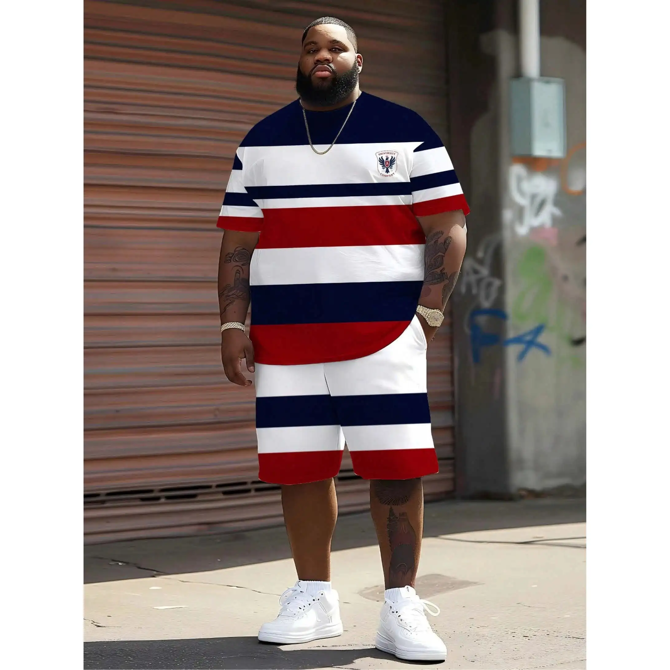 2025 Men's T-Shirt Sets High Quality Plus Size Clothing Classic Stripe Contrast Color Simple Fashion Style Wholesale Low Price