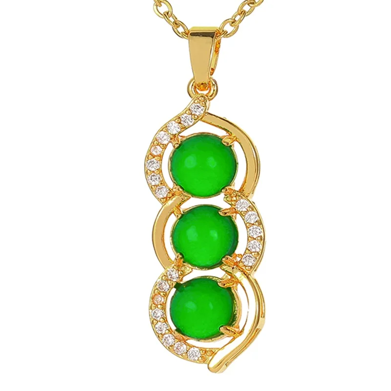 

Certified Titanium Steel Chain Women's Non-Fading Color Inlaid Green Chalcedony Kidney Bean Pendant Wild Clavicle Chain