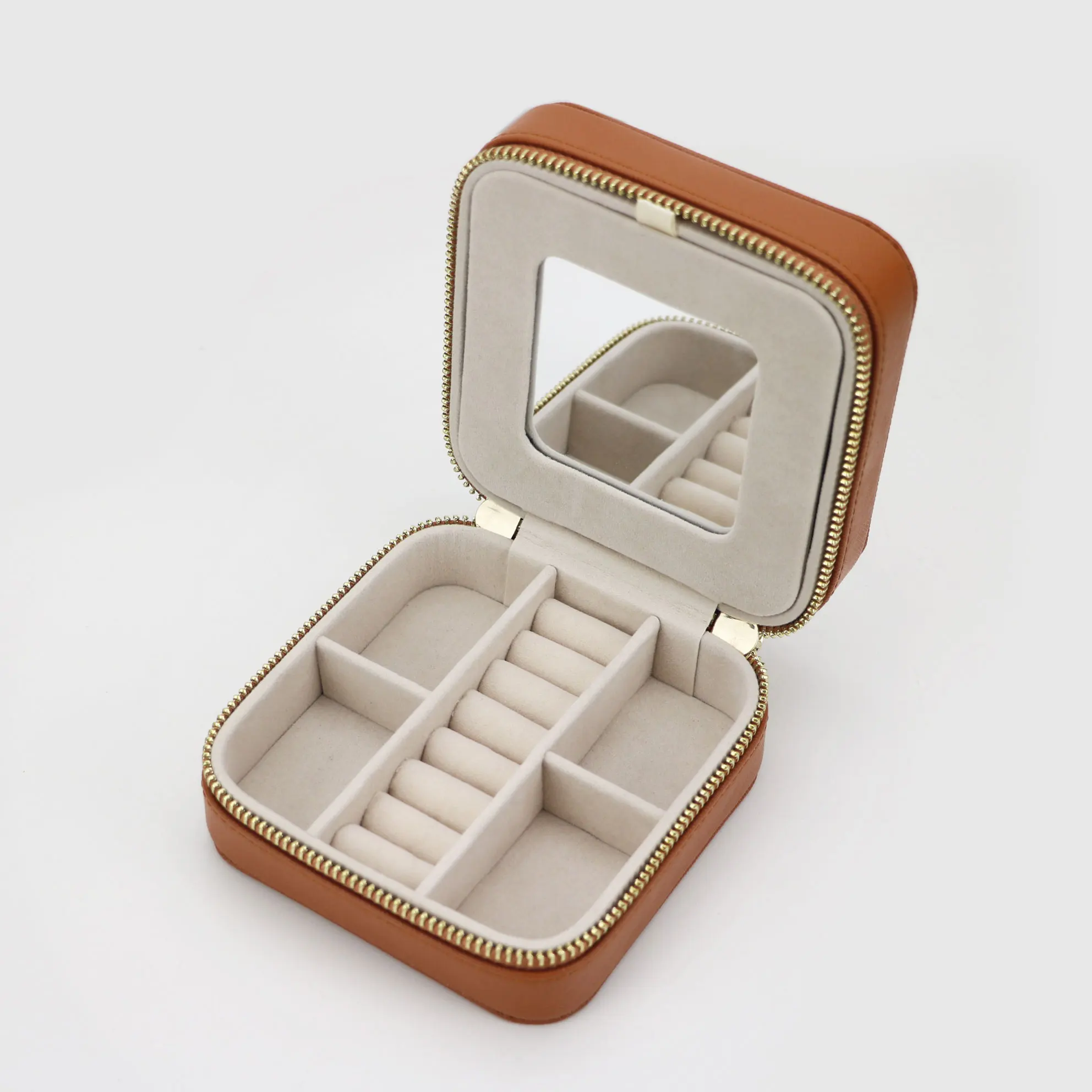 

Custom jewelry box case luxury genuine leather mirrored travel jewelry boxes, Black ,white , brown or custom
