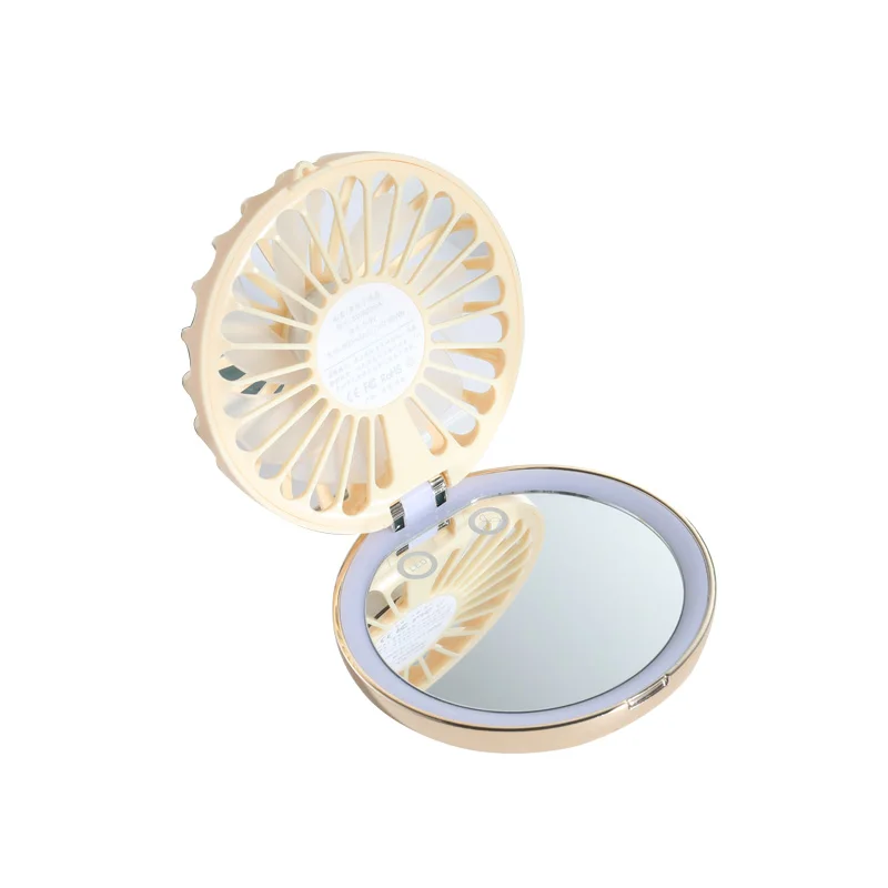 Portable Led Makeup Mirror Fan Bright Adjustable Usb Charging Handheld