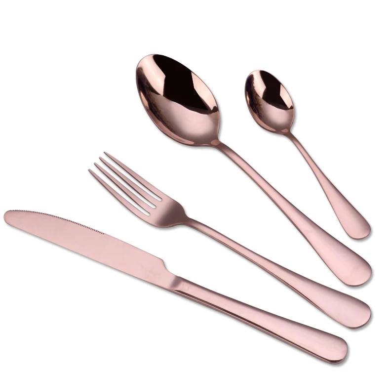 Wedding Rose Gold Plating Stainless steel spoon Steak knife fork Flatware Cutlery Set with gift box