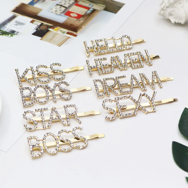 

Free Shipping Letter Words Hairpin Bling Rhinestone Hair Clips Crystals Kids Hair Accessories Hot Sell Hair Clips