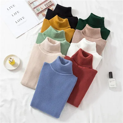 

Turtleneck Sweater Women Fitness Clothing Long Sleeve Solid Color Knitted Women's Sweaters, As picture/ customized