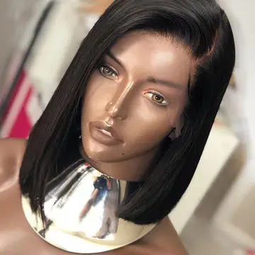 

Virgin Indian Hair Short Human Hair Lace Front Wigs Side Part 13*4 Lace Front Silky Straight Bob Wigs Indian Human Hair Wigs