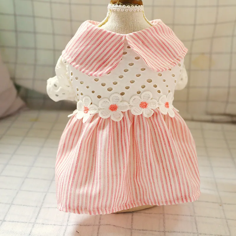 

Popular summer plaid puppy clothes pink thin hollow dog cat dress pet clothes