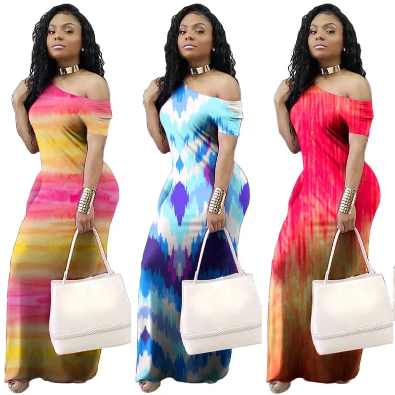 

B51372A Women casual dress latest fashion printed short sleeve long dress, Show