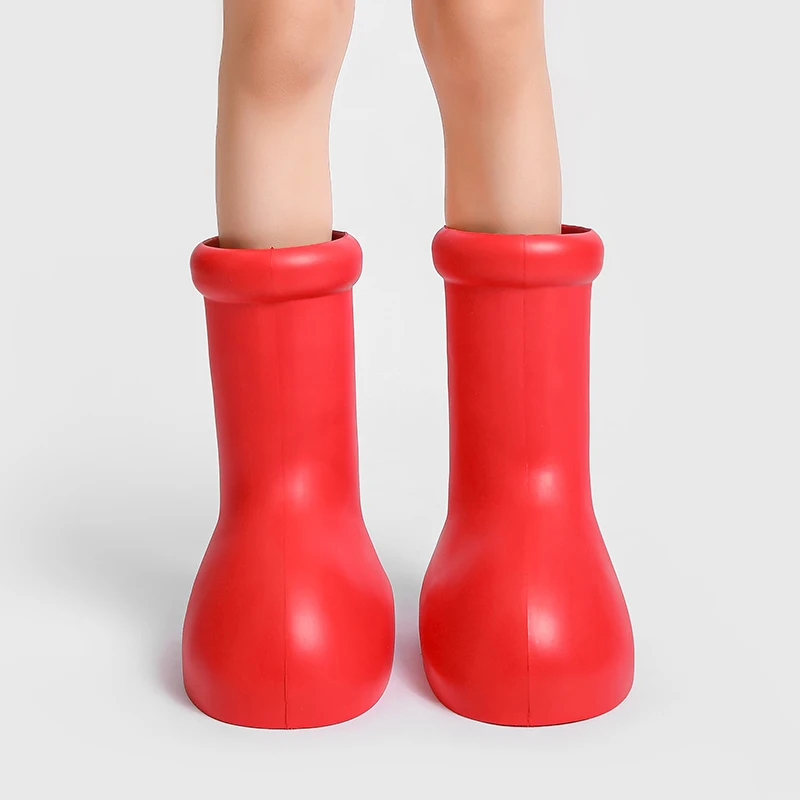 

Dropshipping Custom Logo Thick Bottom Rain Boots Women Shoes Unisex Slip-On Rubber Sole Men Walk Show Cute Red Boots