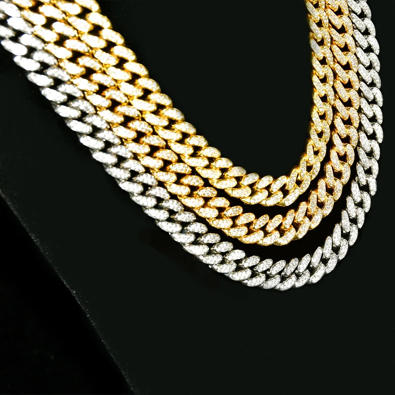 

Wholesale 12mm Ice Out Cuban Link Chain Hip Hop Gold Cuban Link Chain Alloy Stainless Steel Cuban Link Chain Necklace