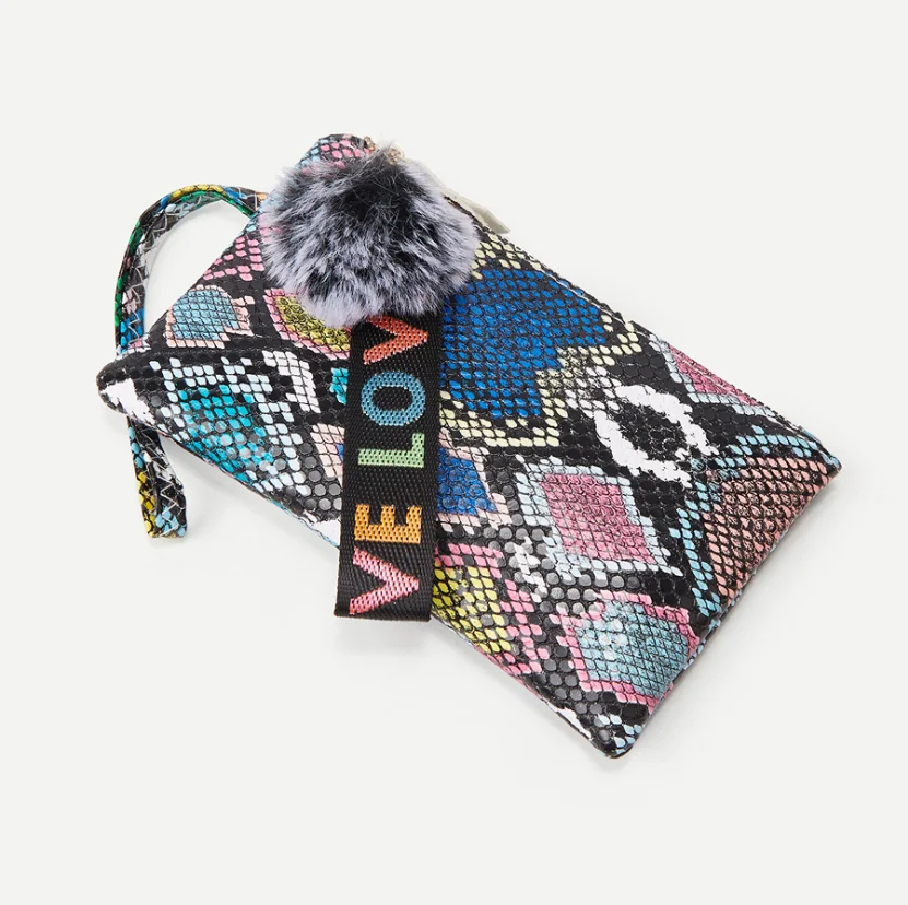 

Women Small Crocodile Pattern Zipper Handbag Purse With Hair Ball Decor