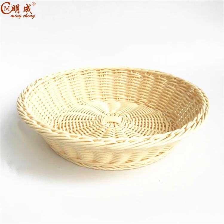 

Wholesale household Round fruit basket ,Hand-woven home storage bread fruit laundry plastic wicker rattan basket