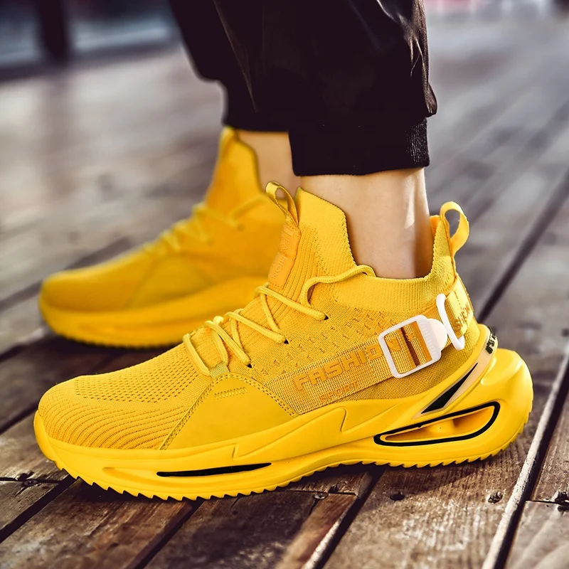 

High quality factory autumn new men's shoes increased hollow sole sports shoes men breathable elastic casual shoes dropshipping, Black, white,yellow