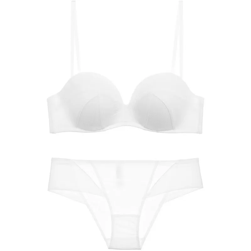 

No steel ring anti slip gathered bra, White