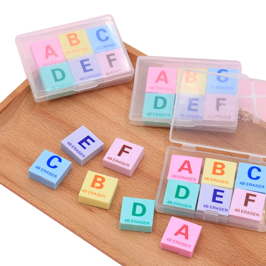 

Cute English Letter A-F Boxed Eraser Set School Supplies Creative Stationery Rubber Eraser Correction Supplies
