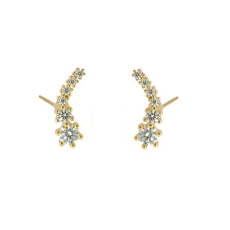 

2021 New Trendy 925 Sterling Silver Jewelry Six Cubic Zircon Climb Earrings For Women, Gold and silver