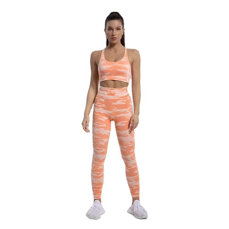 

Latest Seamless Yoga sets Women Beauty back sports bra and compression leggings Camo design sets, As picture