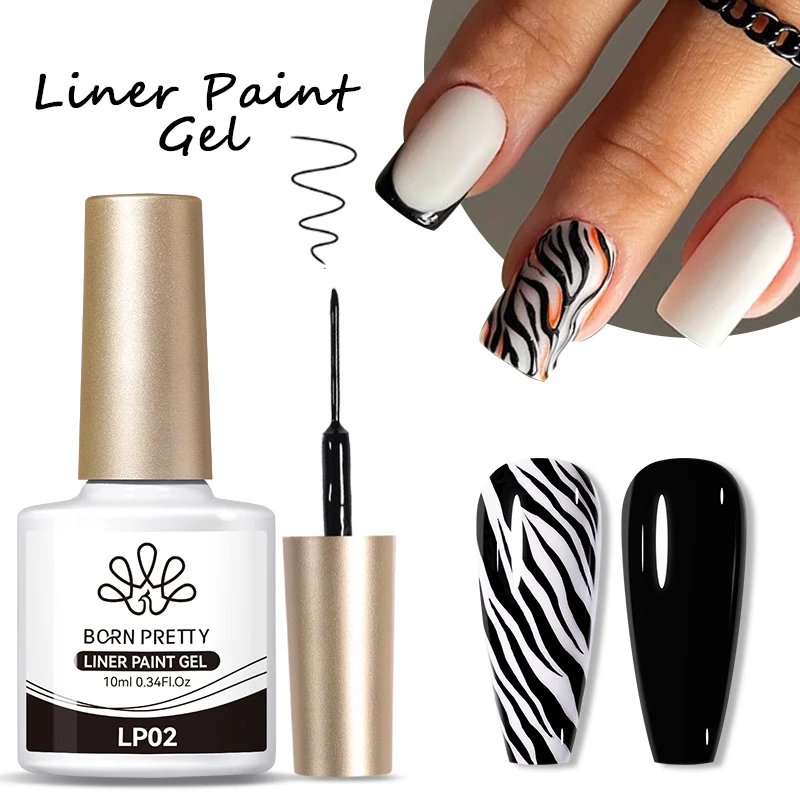 

BORN PRETTY Private Label High Pigment Nail Paint Gel Polish Black White Gold Silver Glitter Nail Art Liner Painting Gel