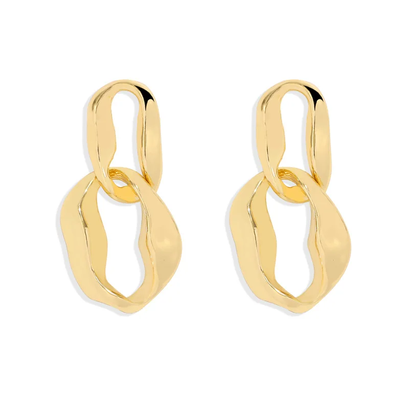 

2021 Korean designer women girl double ring copper brass high quality earring with stock drop shipping manufactory directly, Gold