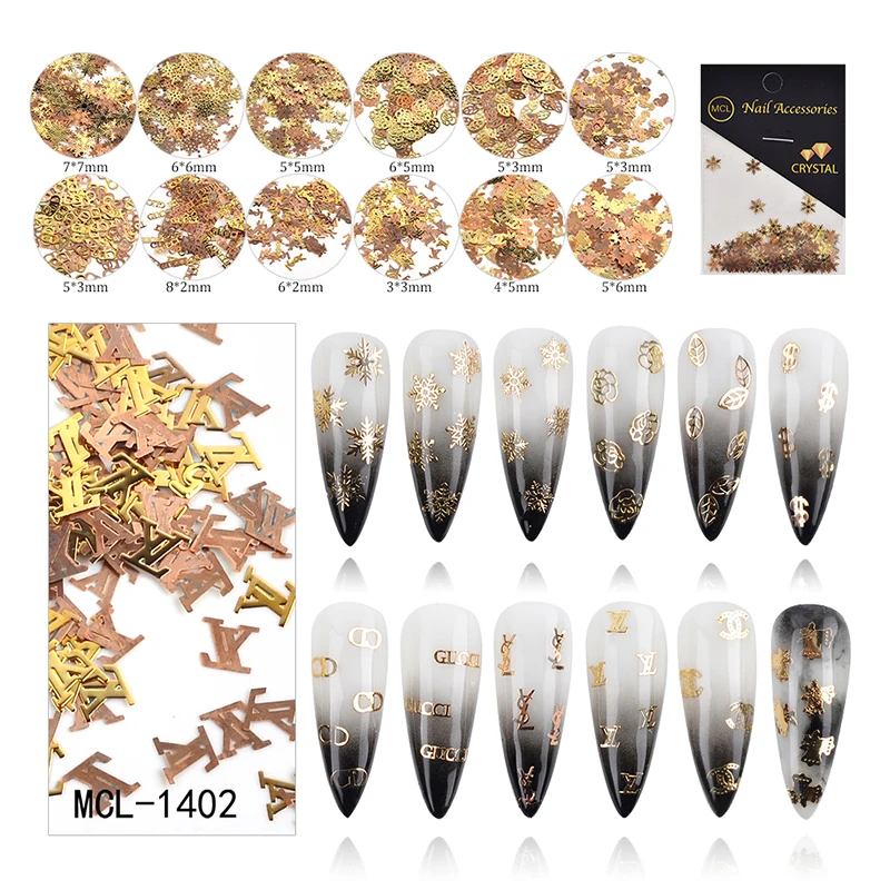 

2020 Best seller snowflake designers leaf gold nail sequins soft chip for Christmas nail art decoration