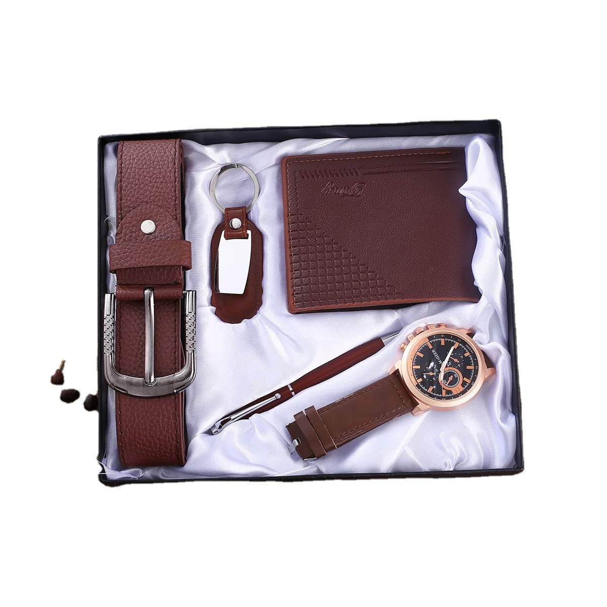 

2021 New Arrival Luxury Men's Watch Gift Set 5pcs/set Wallet Leather Belt Pen Key Chain Luxury Wristwatch Gift Box Sets Reloj de