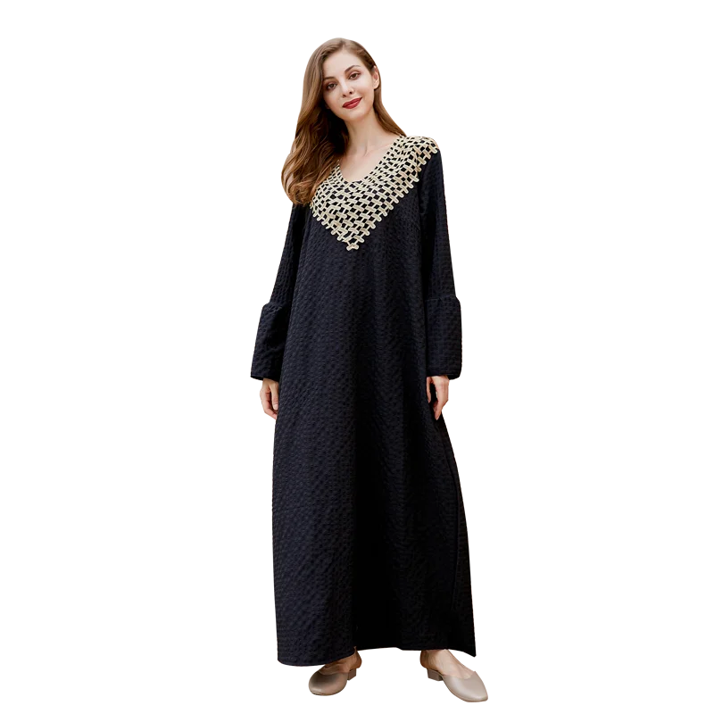 

India Pakistan Dubai Tanzania Womens Abayas Black Maxi Jilbab Muslim Dress With Crystal Kaftan