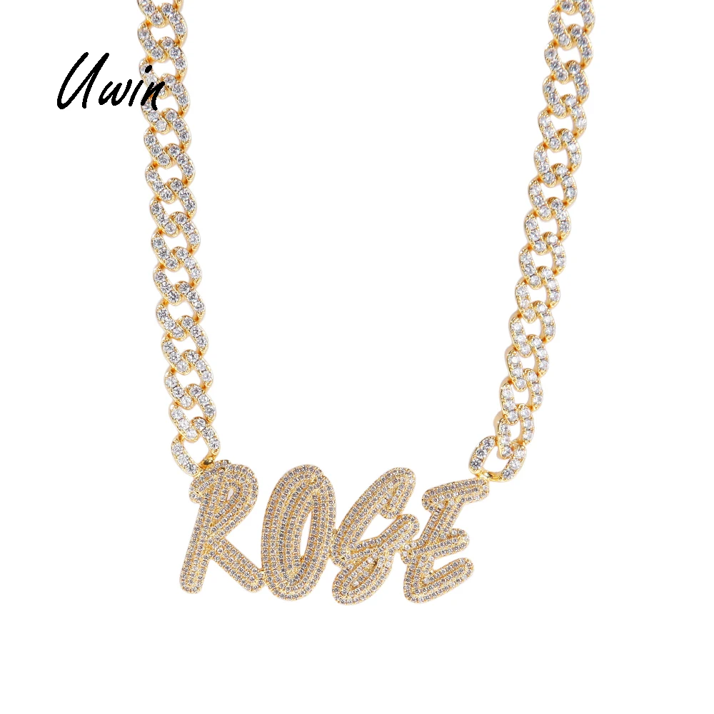 

Custom 2 Layers Name Pendant with 9mm CZ Cuban Link Chain Name Choker Necklace Bling Jewelries