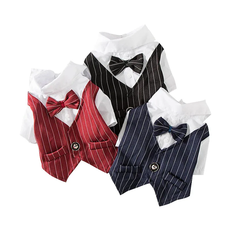 

Factory Wholesale Blank Pet Suit Cat Puppy Boy Dog Clothes shirt, Black/wine red/dark blue