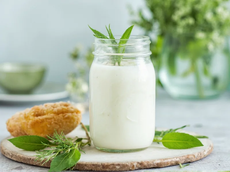 Fresh herbs and buttermilk in mason jar