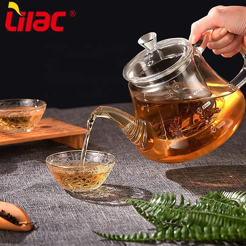 

Lilac BSCI SGS LFGB 1500ml 1300ml 1100ml export to middle east heat-resistant microwave safe high borosilicate glass tea pot