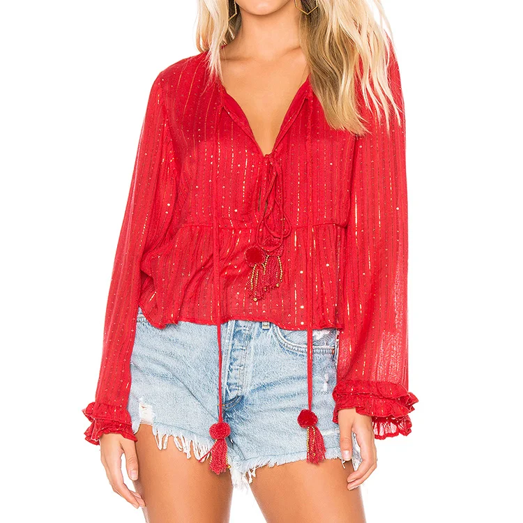 

Custom Women Red Long Sleeve Casual Top Women Clothing, Red or customized
