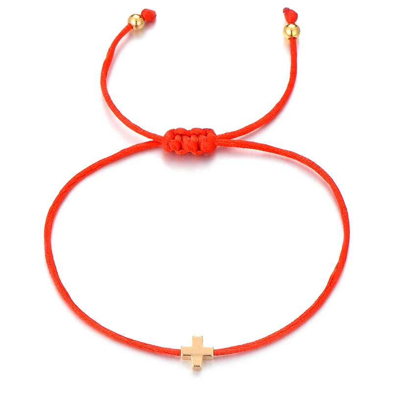 

Vintage Gold Color Cross Charm Bracelets For Women Men Kid Handmade Red String Lucky Friendship Bracelet Couple Family Gift