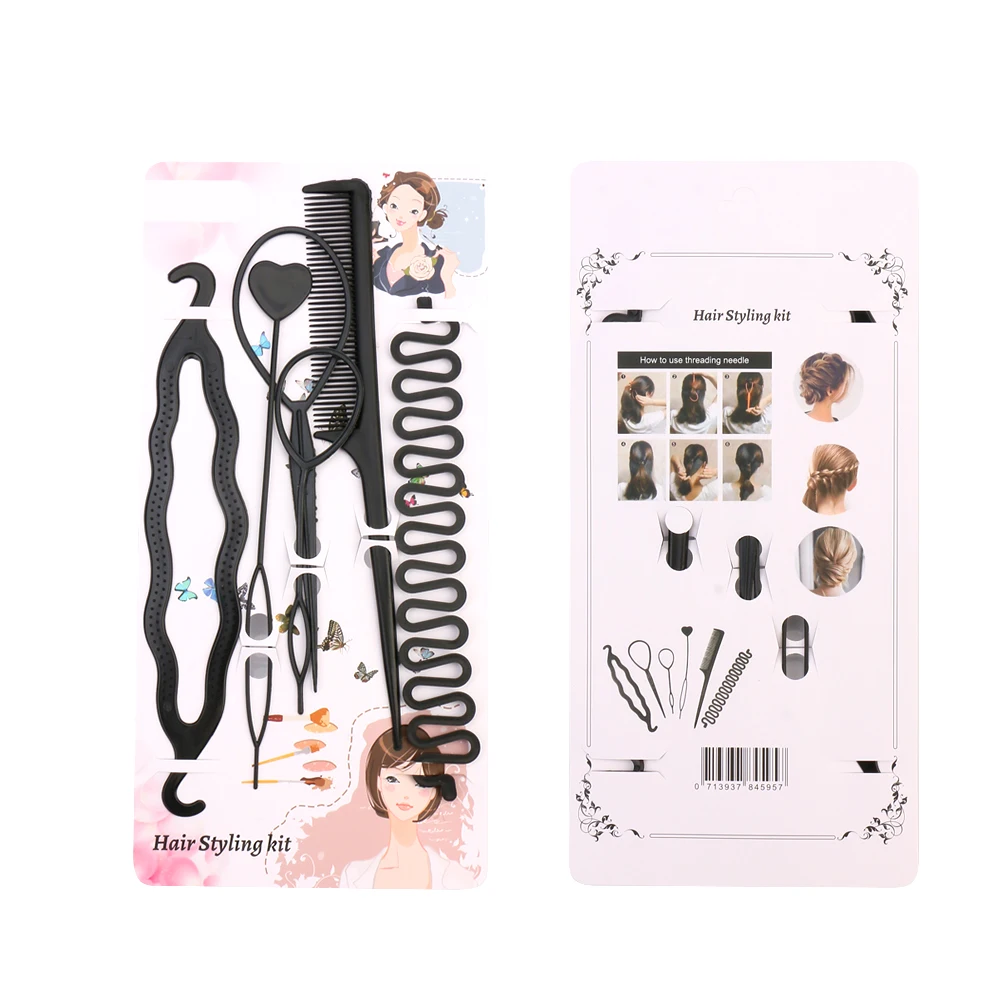 

6Pcs Lot DIY Hair Design Styling Accessories Kit Set Hair Braid Tool Black Plastic Hairdresser Kit