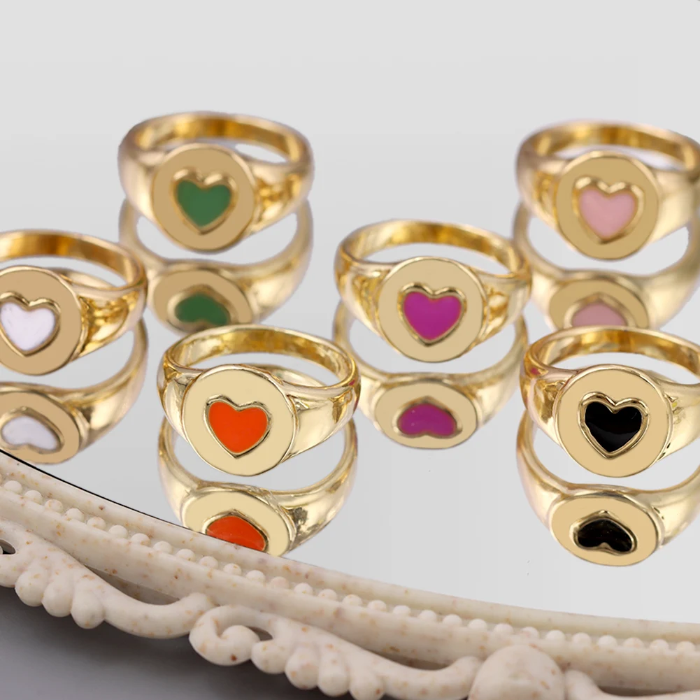 

High Quality Gold Filled Plated Colorful Heart Shape Rings For Women Gifts Enamel Love Heart Rings, Gold plated