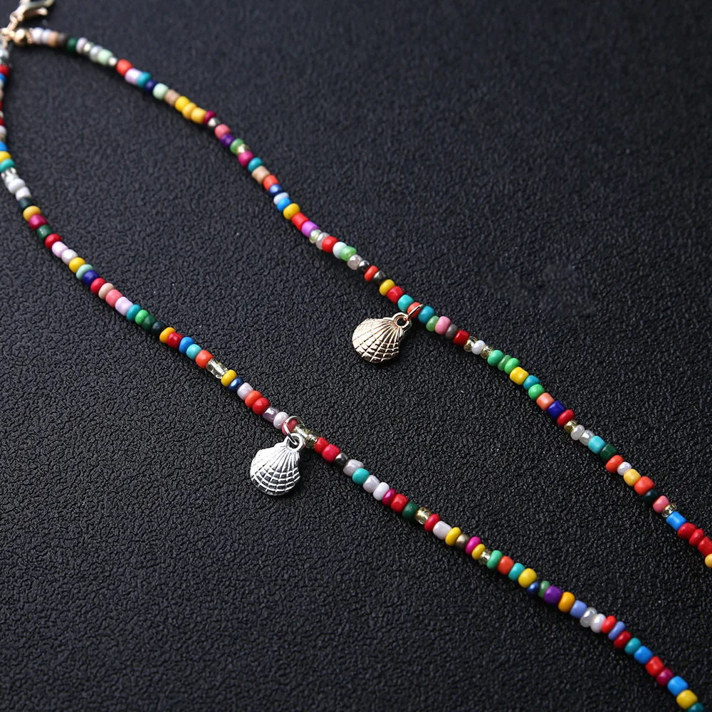 

Women Summer Ocean Beach Ankle Bracelet Foot Leg Jewelry 2021 Bohemian Colorful Beads Scallop Shell Anklets, Gold color