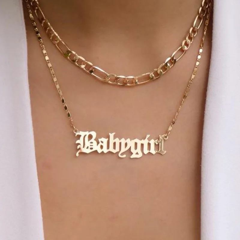 

old english letters babygirl necklace double thick chain chunky necklace gold old english letter necklace baby girl, Custom colors accepted