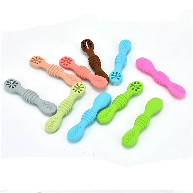 

Logo Creative Birthday gifts Teether Toys Learning Feeding Scoop Baby feeding tableware Baby Safety Non-toxic Silicone Spoon