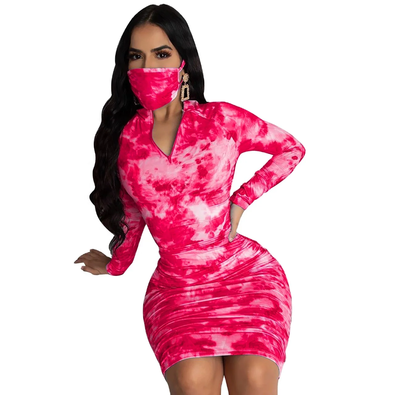 

2020 new hot womens casual blue gradient pleated zip elegant dresses wholesale ladies summer sexy party night club dresses, Pink,black,blue