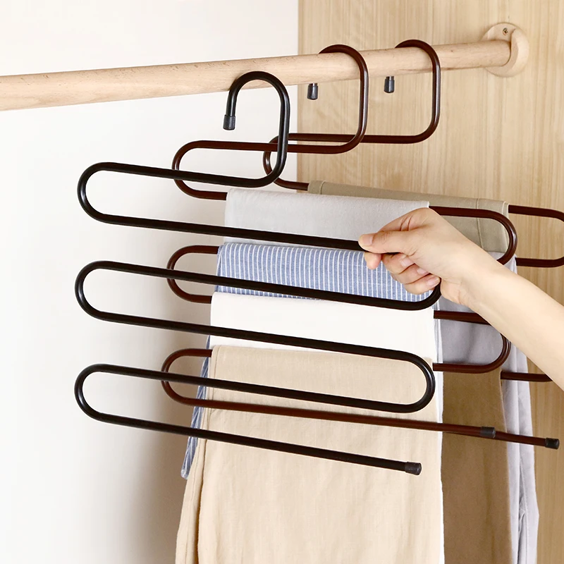 

DS1027 S Shape Scarf Pants Rack Trousers Hanger Non-slip Jeans Clothes Pants Hanger 5 Layers Stainless Steel S-Shape Hanger, 3 colors