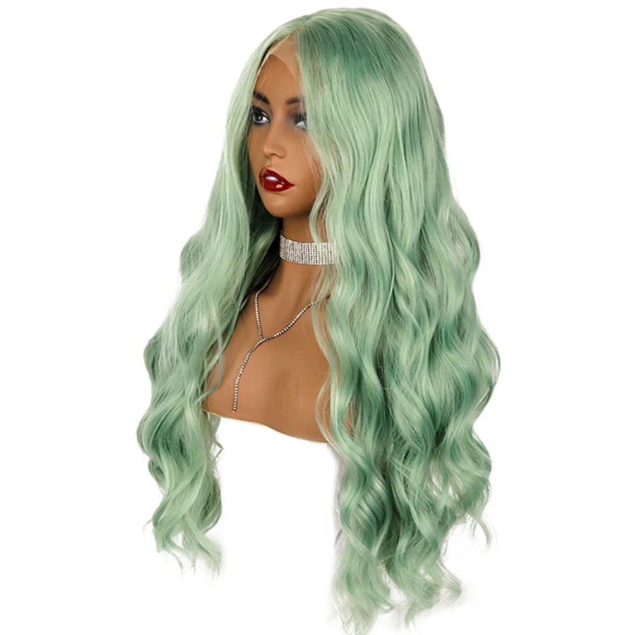 

blackish green long wave Glueless Heat Resistant fiber front lace wig synthetic front lace wig wholesale wigs