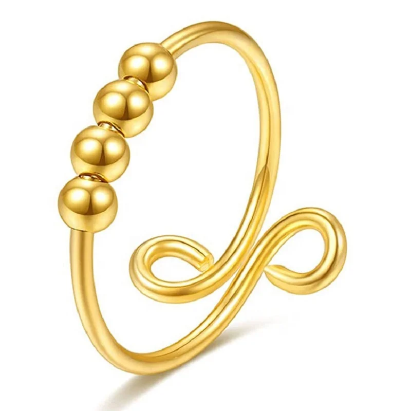 

New Copper Beaded Rotatable Anti-Stress Anxiety Ring, Rose gold/gold/silver