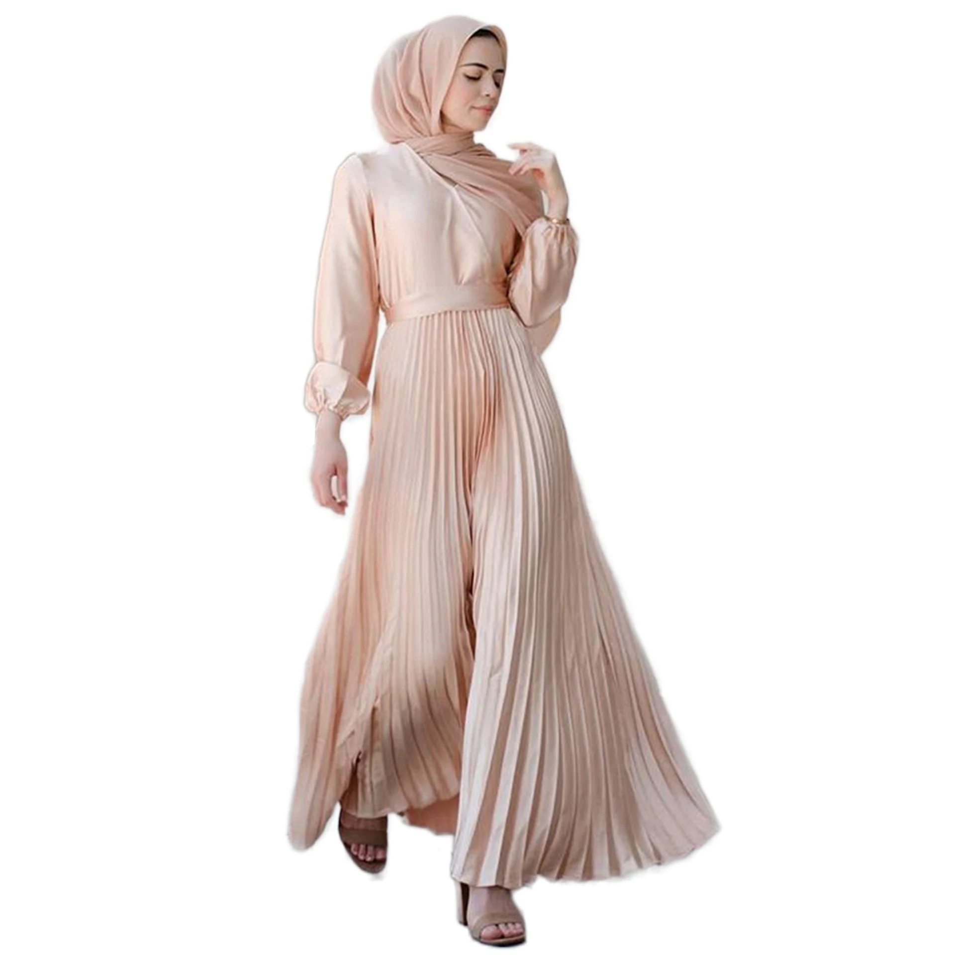 

New Fashion Muslim Dubai Abaya Kimono Kaftan Women Summer Clothes Panel Pleated Maxi Dress