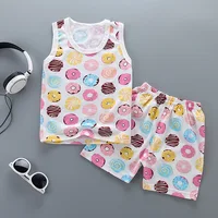 

Summer Kids Boys Girls Clothes Set Pure Cotton Vest Sleeveless Tops+Shorts Sets Children Boy Waistcoats 2Pcs Cartoon Vests Suits