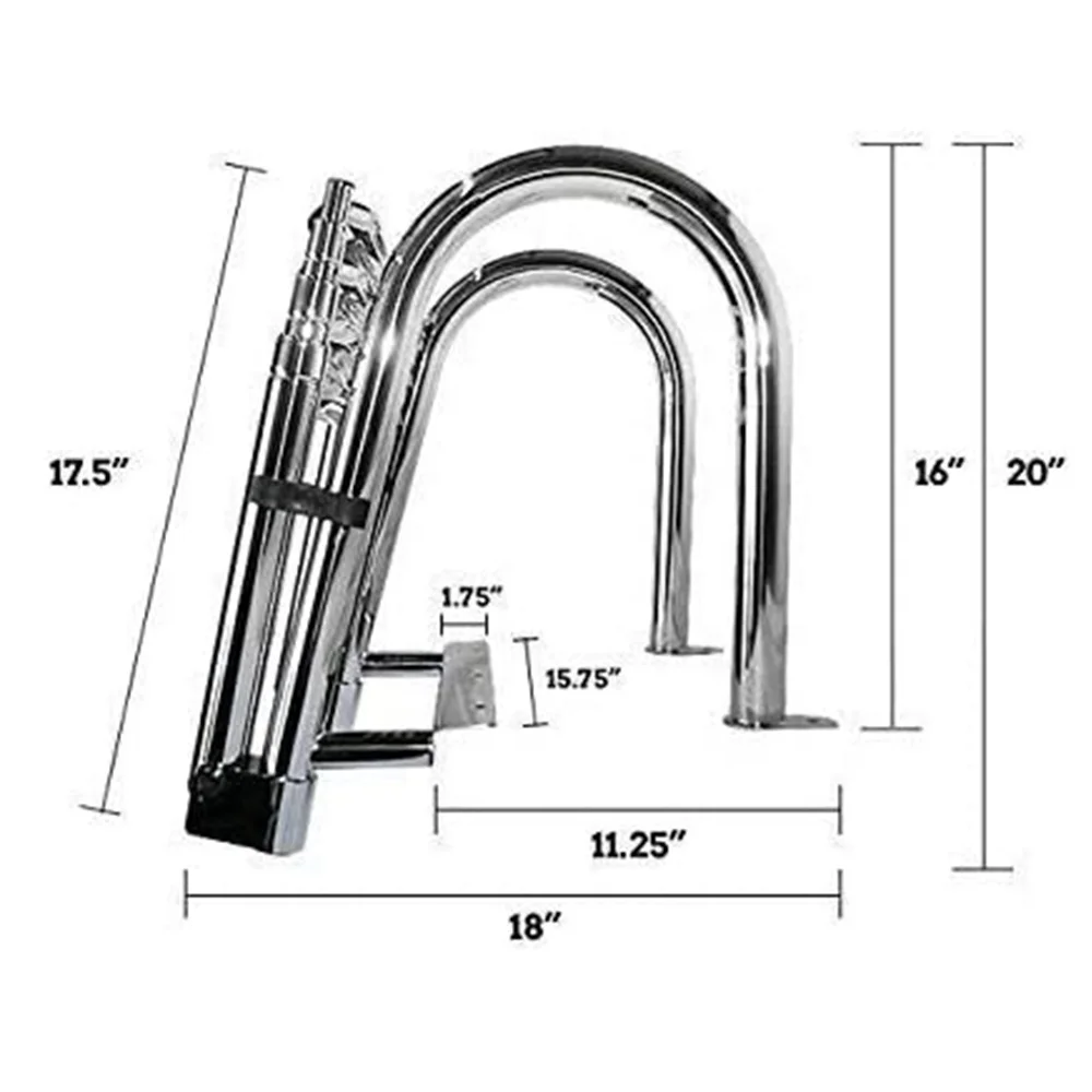 

Transom Boarding Folding Ladder Boat Fold Up Swim Ladders Adjustable Telescopic Ladder, Silver