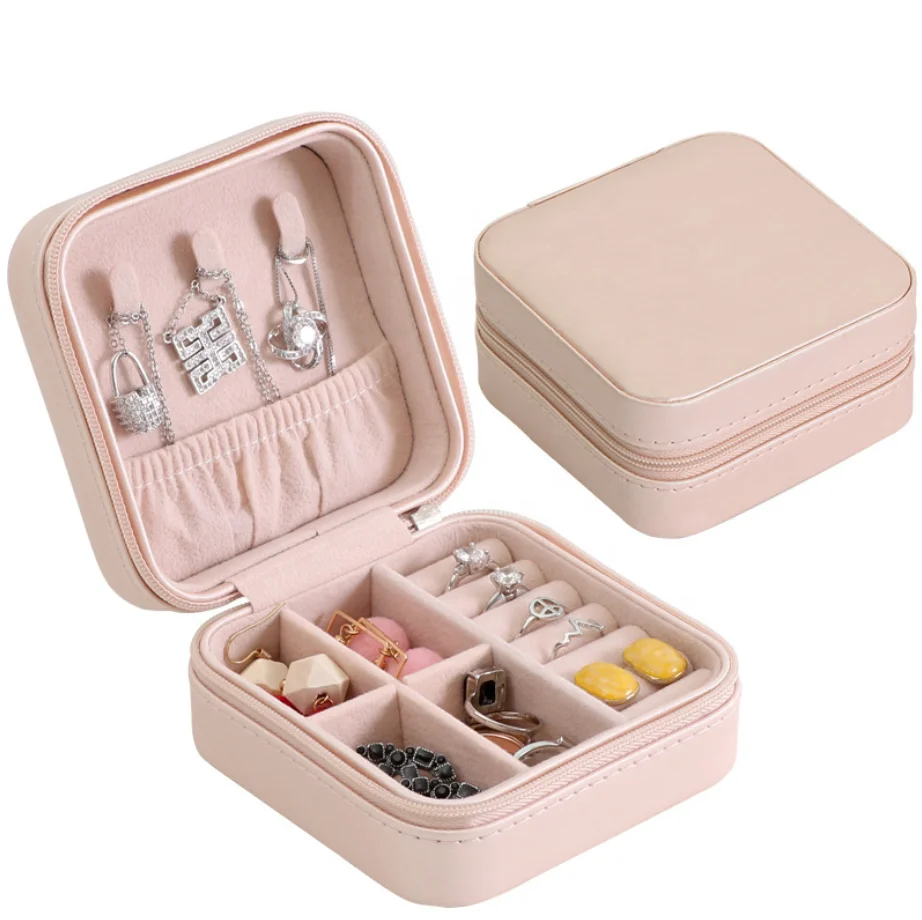 

Custom jewelry gift box Mini Leather Jewellery Storage Case Travel Makeup Organizer Faux Leather Custom Jewelry Box with Logo, Customized color