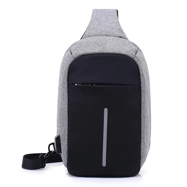 

Waterproof TRavelling Smart Satchel Man with USB Charging Jack Wholesale Canvas Crossbody Chest Bag with Reflective Strip, 3 colors