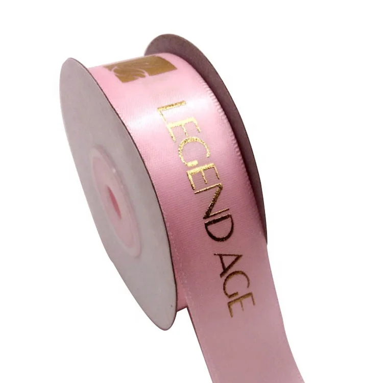 

Custom Logo Gold Foil Gift ribbon, 1 inch/25mm packaging satin ribbon, Gold foil, custom