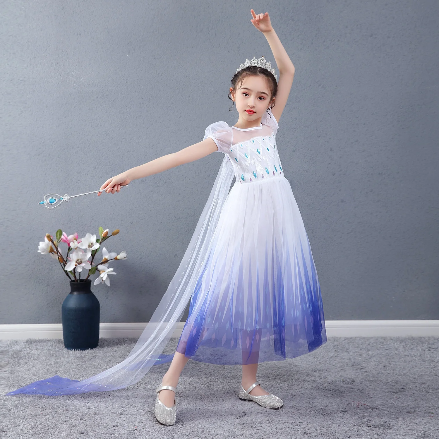

High Quality New Elsa Costume Kids Anna Frozen 2 Dress Princess Ice Snow Queen Girl Summer Dress