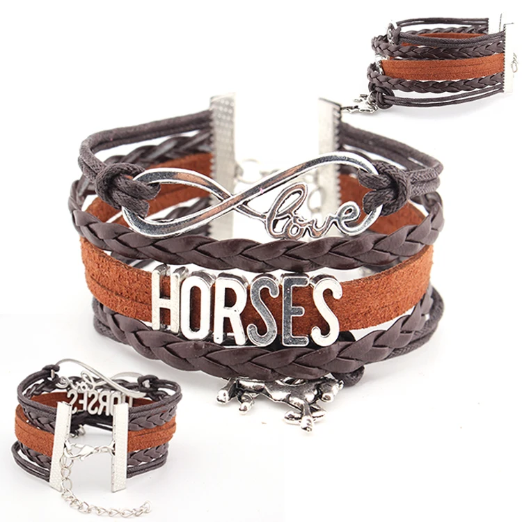 

Infinity Love HORSES Bracelet Horse Charm Leather Braid Wrap Handmade Bracelets For Men Jewelry Accessories