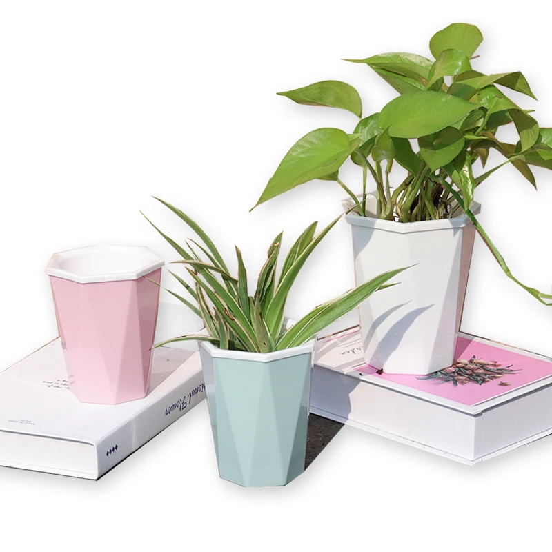 

Aisimi Polygonal flowerpot interior home decorative painting geometric flexible plant flowerpot plastic flowerpot automatic wate, White/blue/green/pink