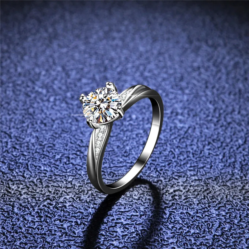 

Excellent Cut 1 Carat Diamond Test Past D Color Moissanite Wedding Ring Silver 925 Original Sparkling Gemstone Rings for Women